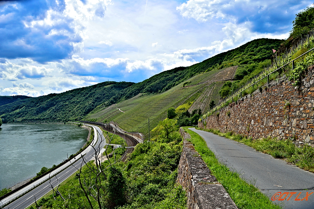 Der Bopparder Hamm zwischen deb Orten Spay und Boppard an der Bundesstra&szlig;e 9